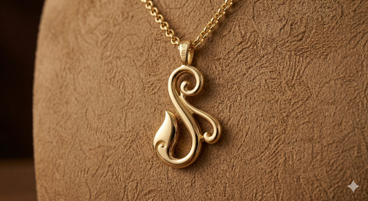 22K-916HUID Elegant Stylized 'S' Scroll and Leaf Pendant Necklace in Yellow Gold